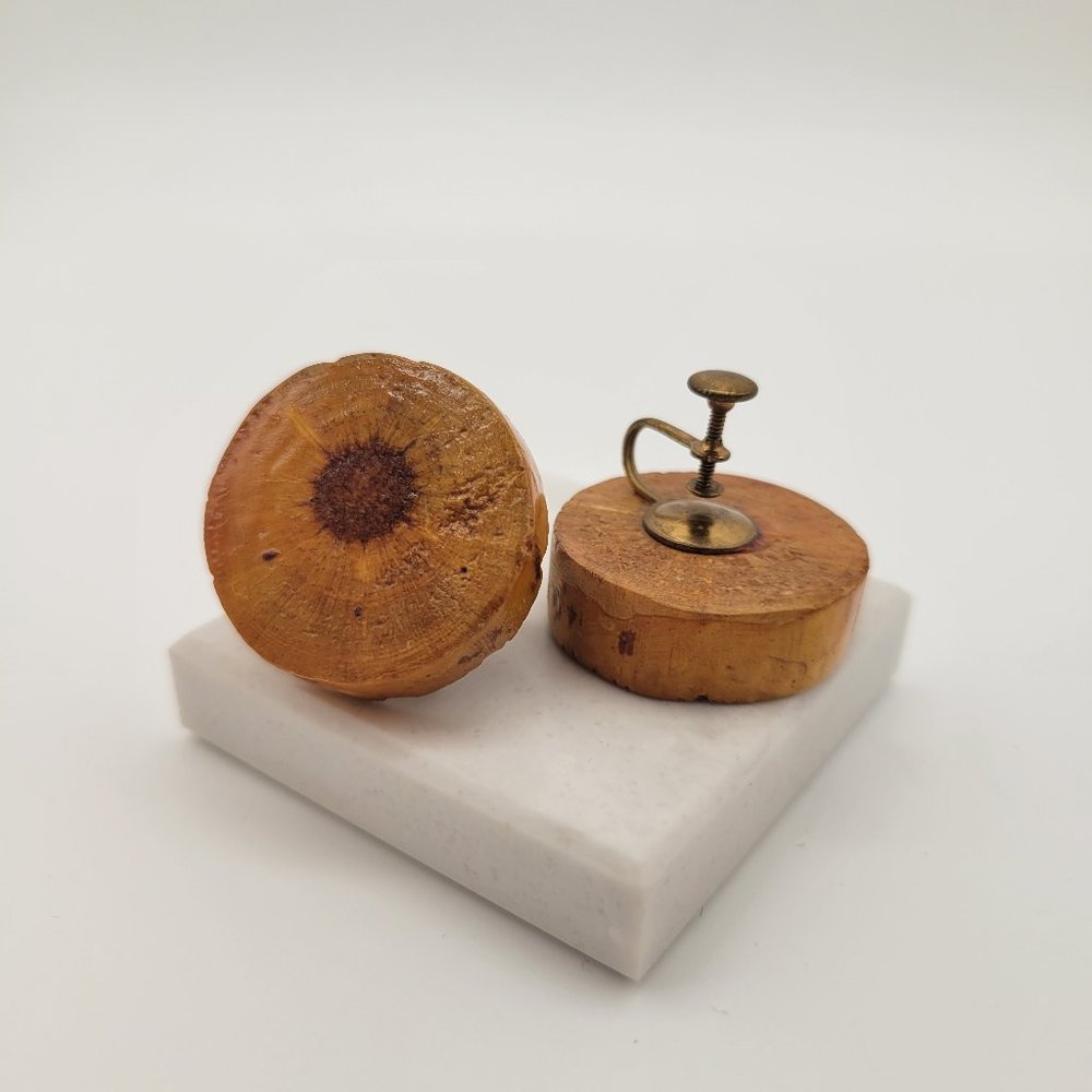 Vintage Wooden Stumps Screw Back Earrings Natural Earrings Hippie Boho Earrings